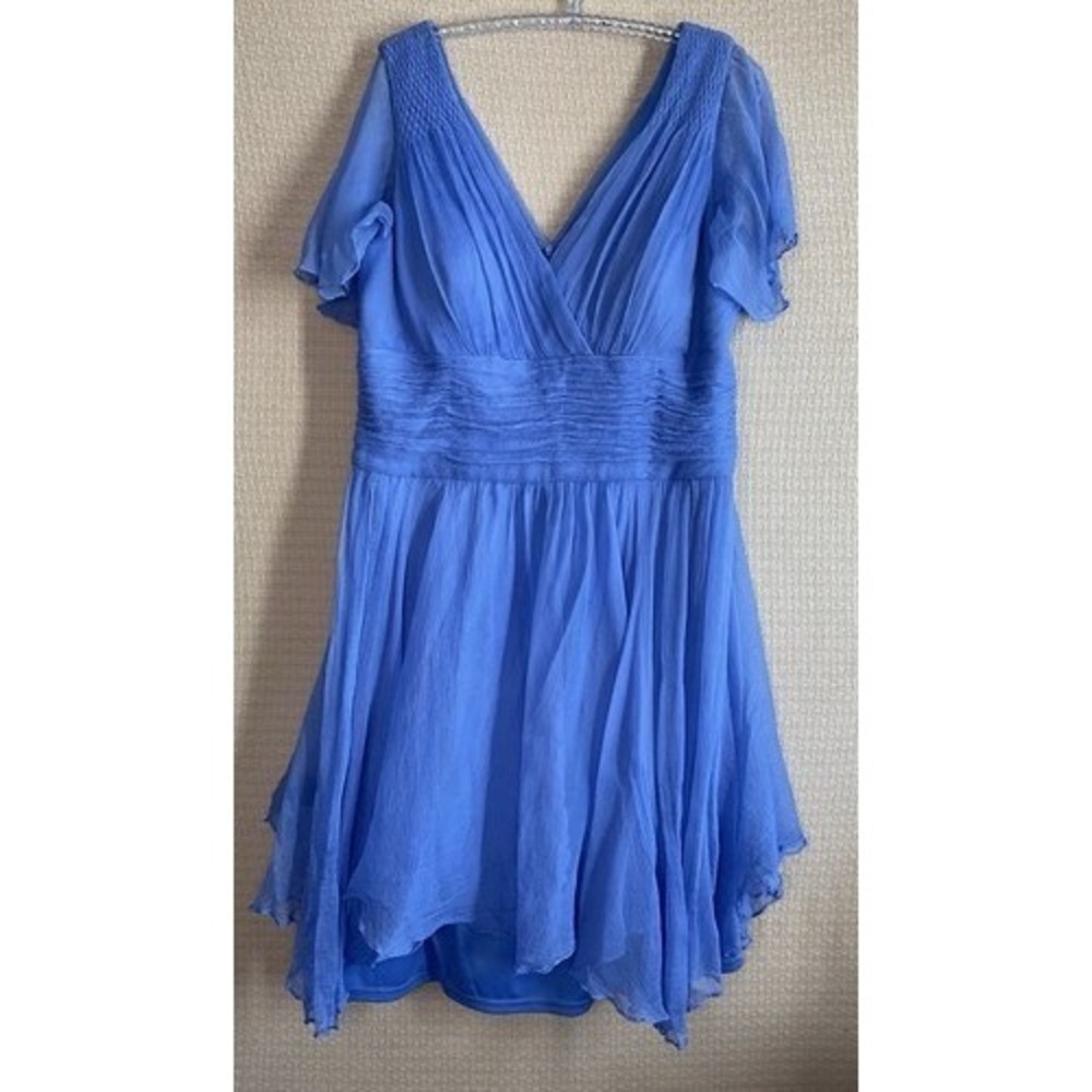 JS Collections Blue Chiffon Mini Wedding Party Dress Women 16 China 100% Silk